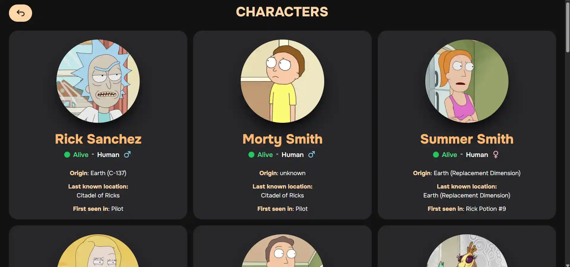 Imagen del proyecto Rick and Morty API